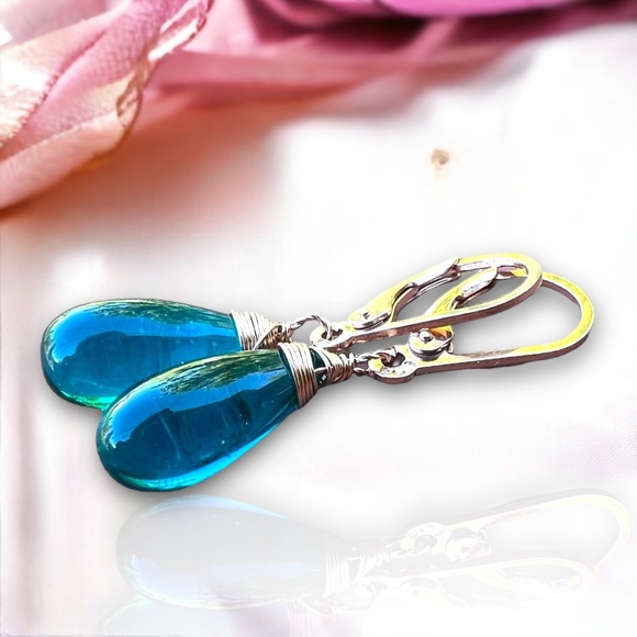 Beautiful Teal Paraiba Tourmaline Earrings 14k Rose Gold Filled - Picture 5 of 8